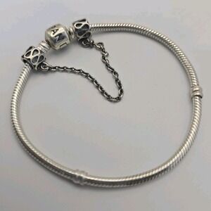Pandora Moments Barrel Clasp Snake Chain Bracelet Sterling Silver 925 ALE Safety